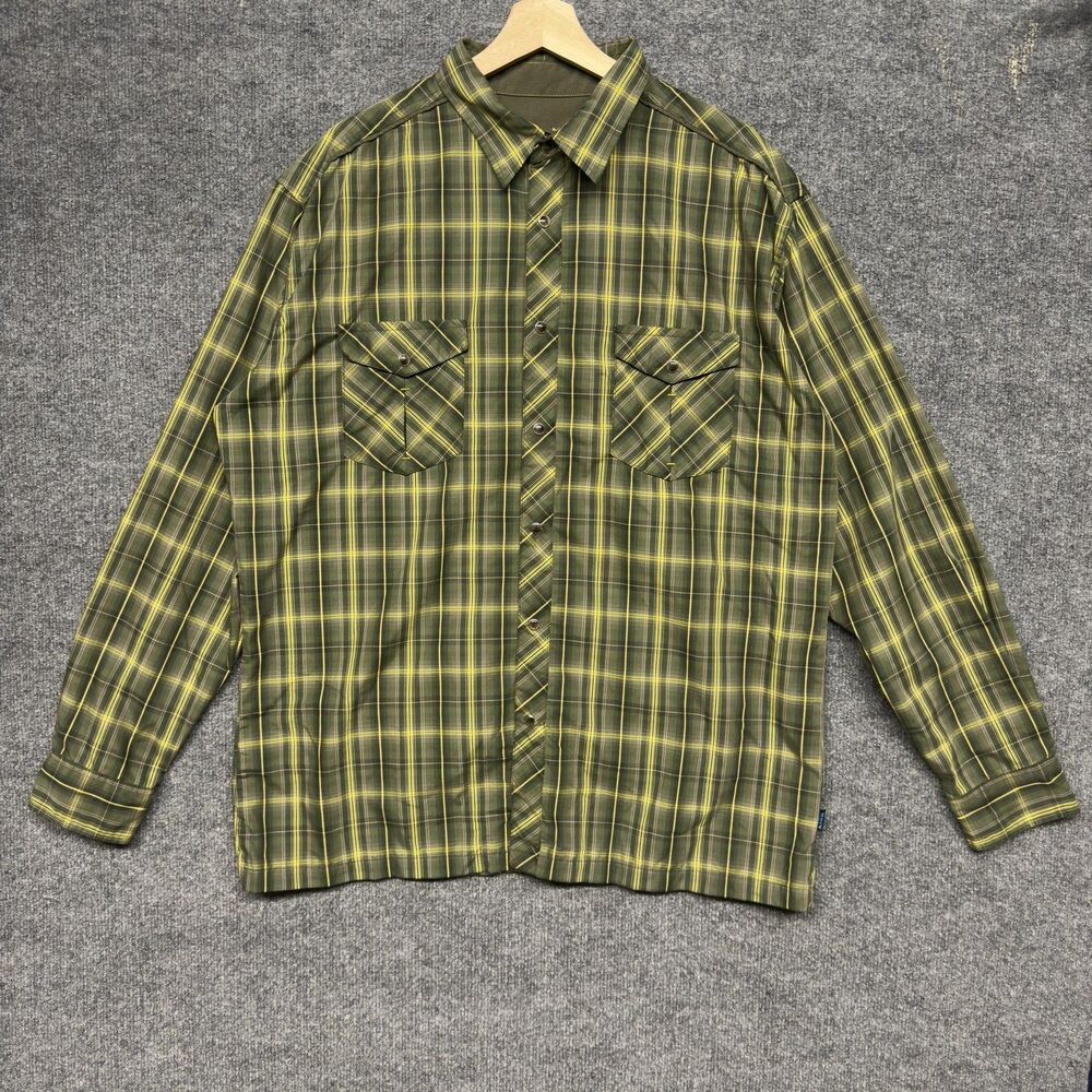 Kuhl Plaid Snap Shirt Mens Size XL Green Long Sleeve Outdoor Hiking Nature